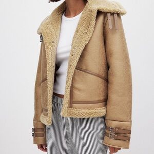 Naked Shearling Jacket in Beige 
Size 32/XS